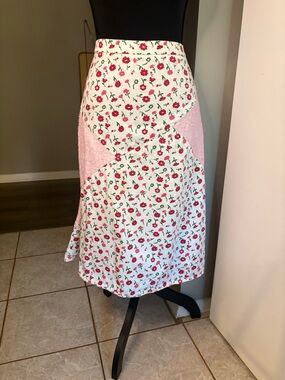 Bechamel White Midi Skirt with Pink Floral & Patchwork Panels